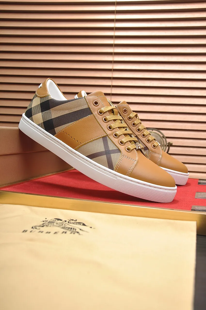 Men's shoes💰480💶[Burberry] (cowhide lining) classic low-top sneakers｜Imported cowhide with classic plaid fabric｜Cow leather lining｜Original outsole｜Fine workmanship and comfortable to wear Size: 38-44 (customized at 45)